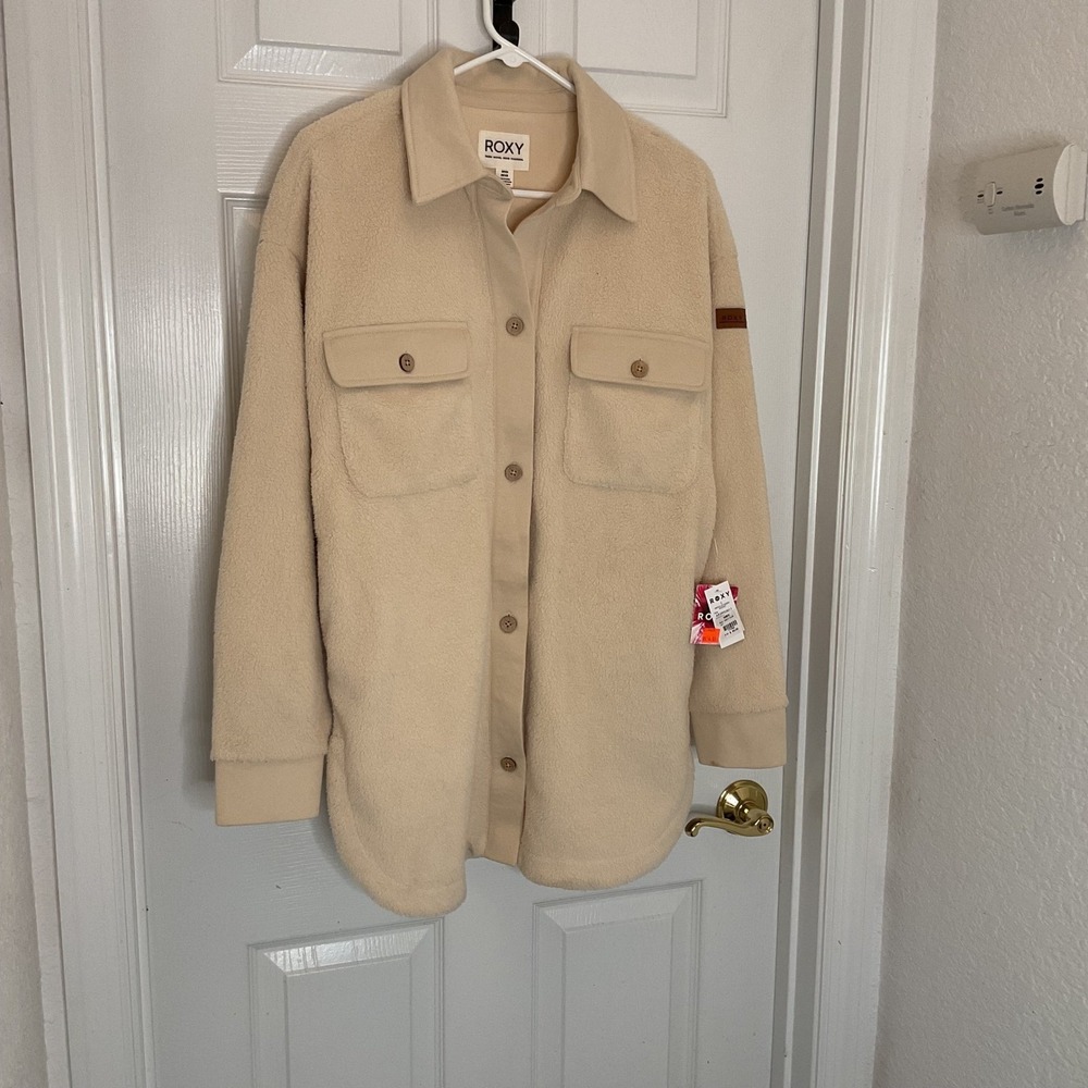 Roxy Switch Up Sherpa Shacket Cream Fleece Button Up ARJPF03017 Small NWT